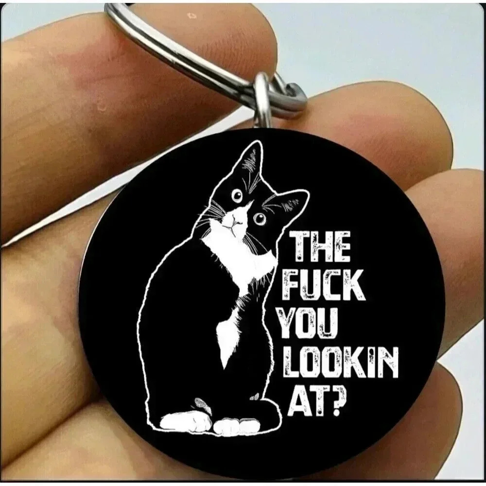 Funny Angry Curious Kitty Staring Hot Cute Cat Keychain